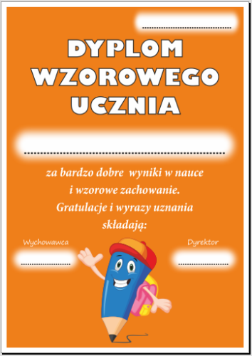 Dyplom wzorowego ucznia z ołówkiem