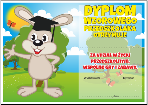 Dyplom wzorowego przedszkolaka zajączek