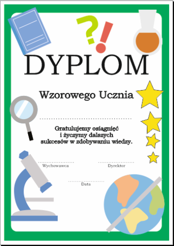 Dyplom wzorowego ucznia.