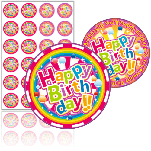 Naklejki: Happy Birthday (40mm, 24 szt.)