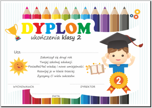 Dyplom ukończenia klasy drugiej.
