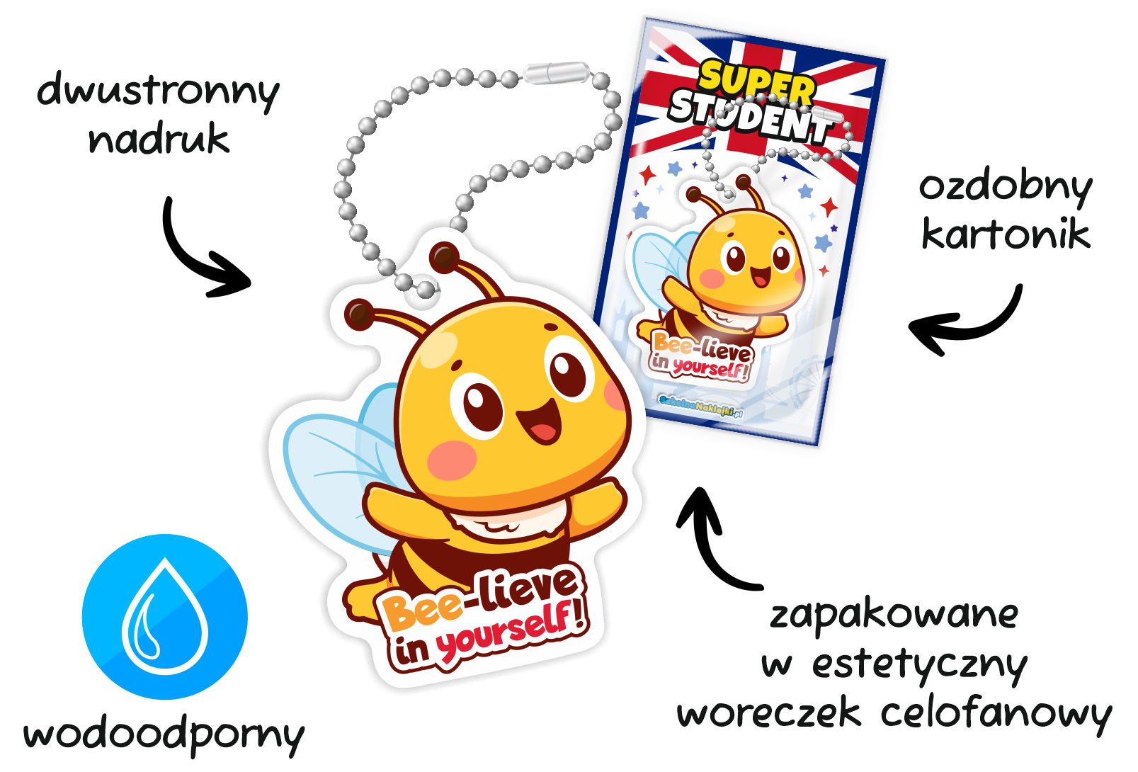 Breloczek Kszta t PSZCZO A J Angielski dwustronny SzkolneNaklejki pl